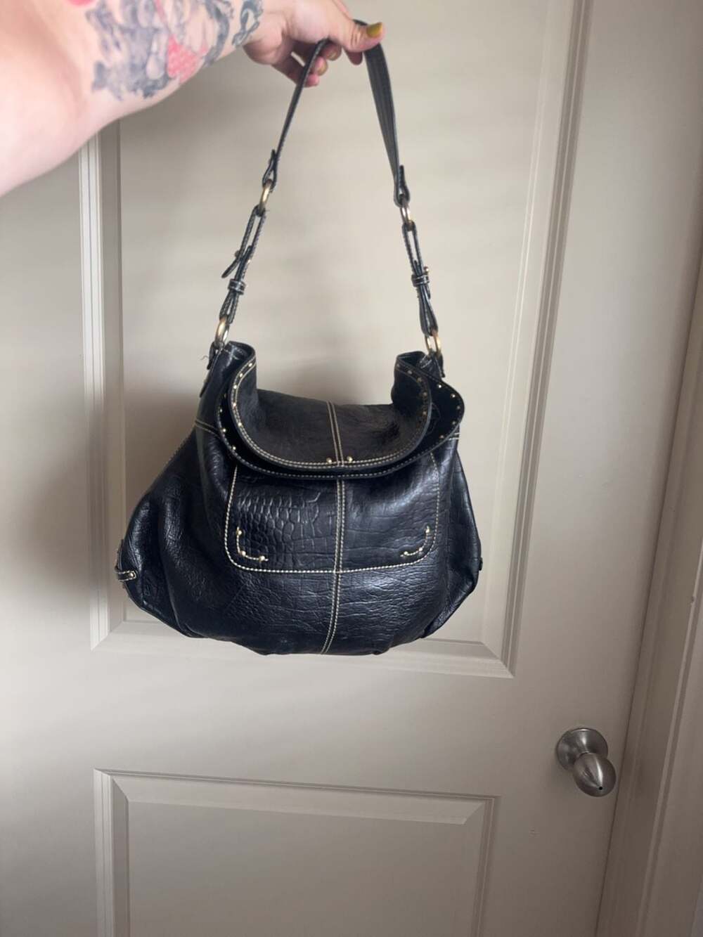Maxx New York black croc studded hobo bag Y2K grunge